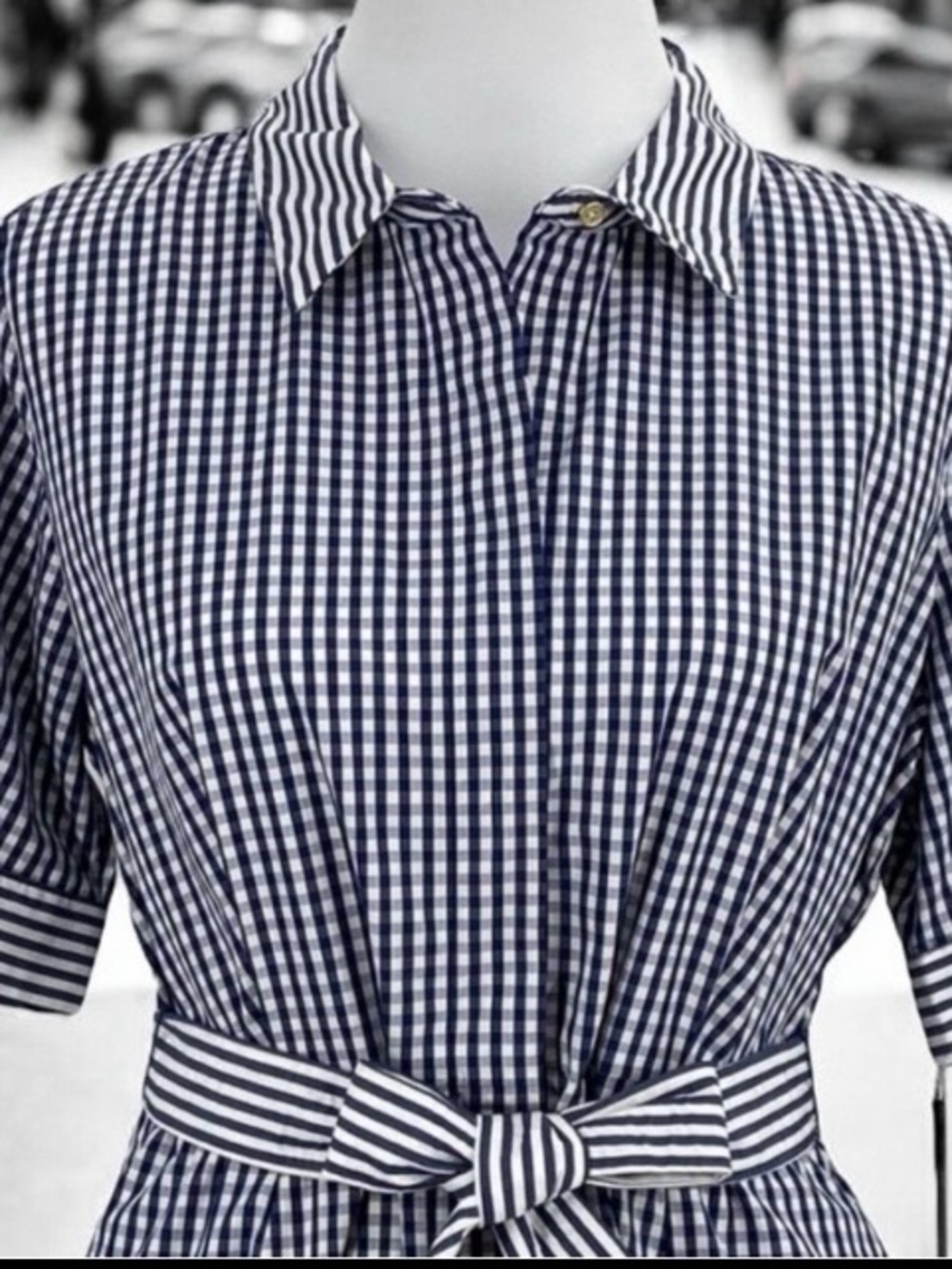 CALVIN KLEIN PETITE SIZE 12 BLUE & WHITE COTTON GINGHAM FIT & FLARE MAXI DRESS